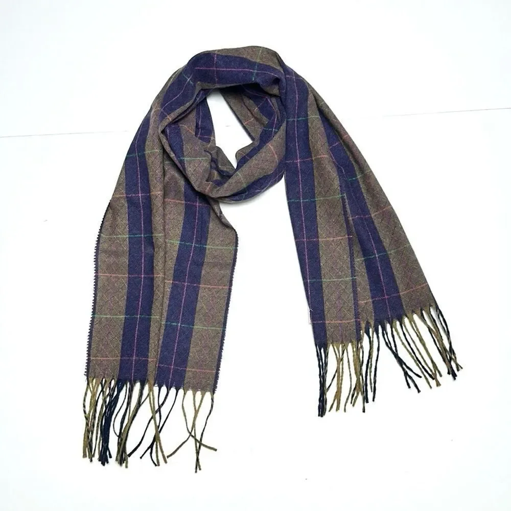 Vintage Lord & Taylor Wool (?) Striped Scarf Taupe Blue Men’s Women’s
